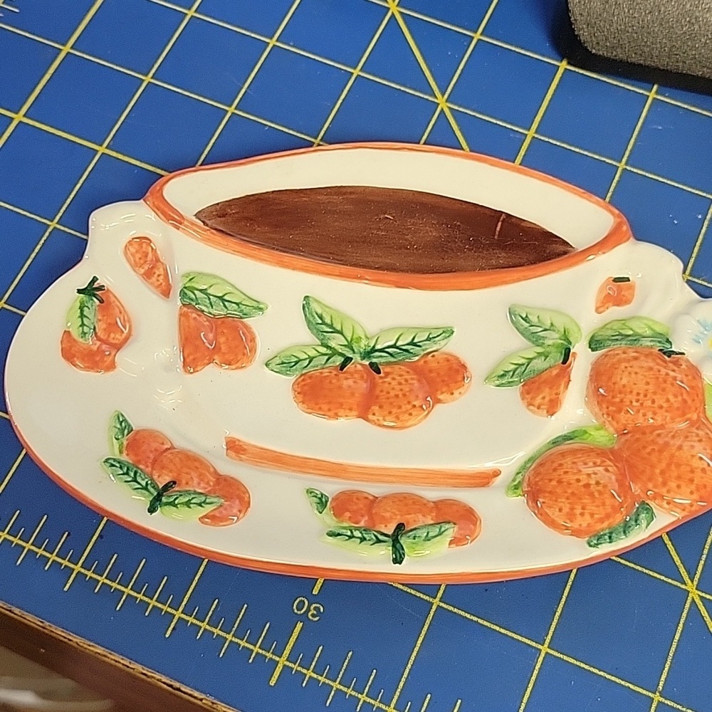 KK Spoon Rest Wall Hanger Orange Blossom Green Leaves New old stock VTG